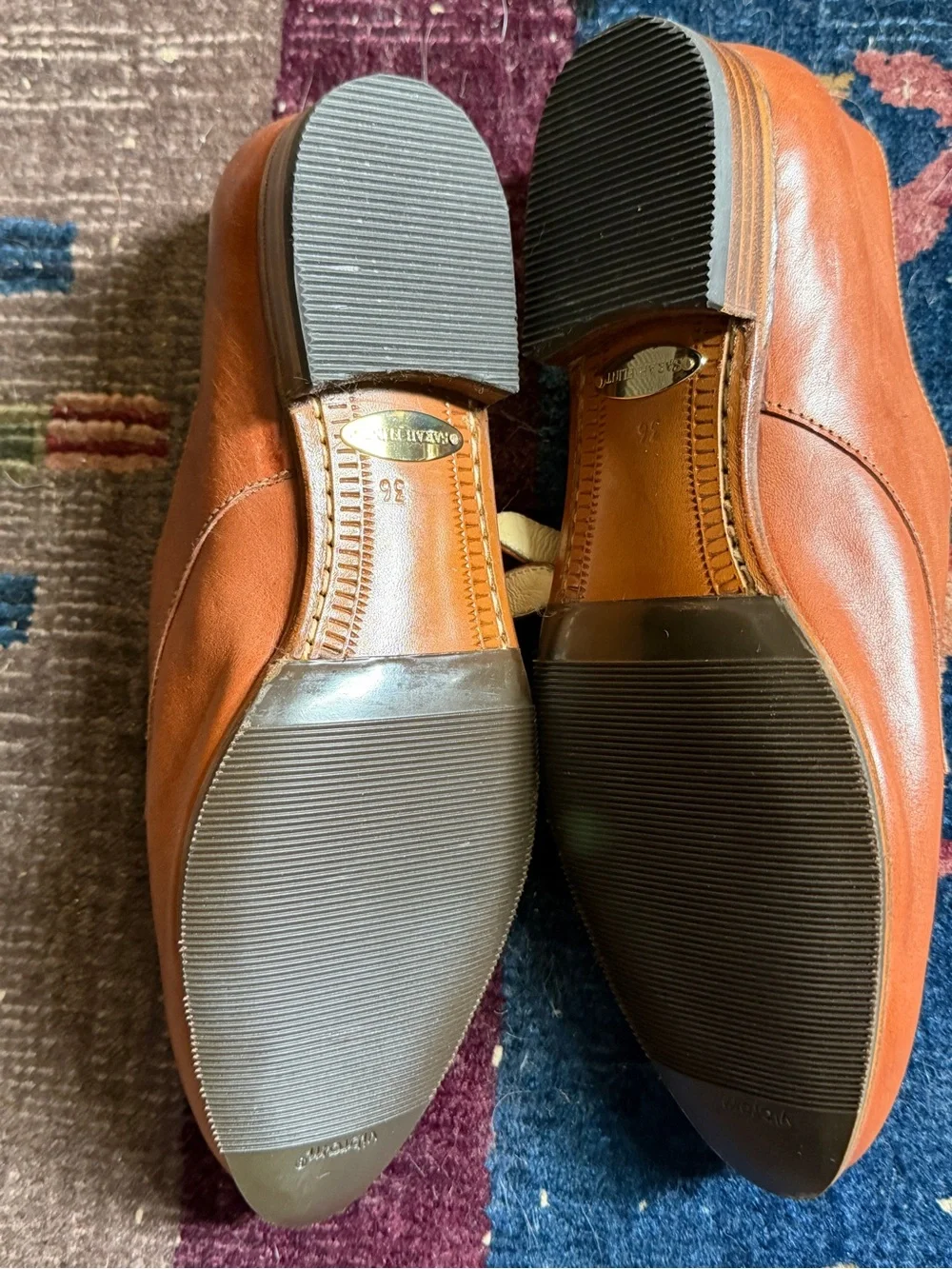 Sarah Flint Double Monk Strap Leather Shoes in Cognac NEW
